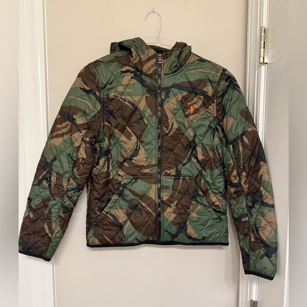 Polo by Ralph Lauren Green and Brown Camo Quilted Puffer Jacket size large kids